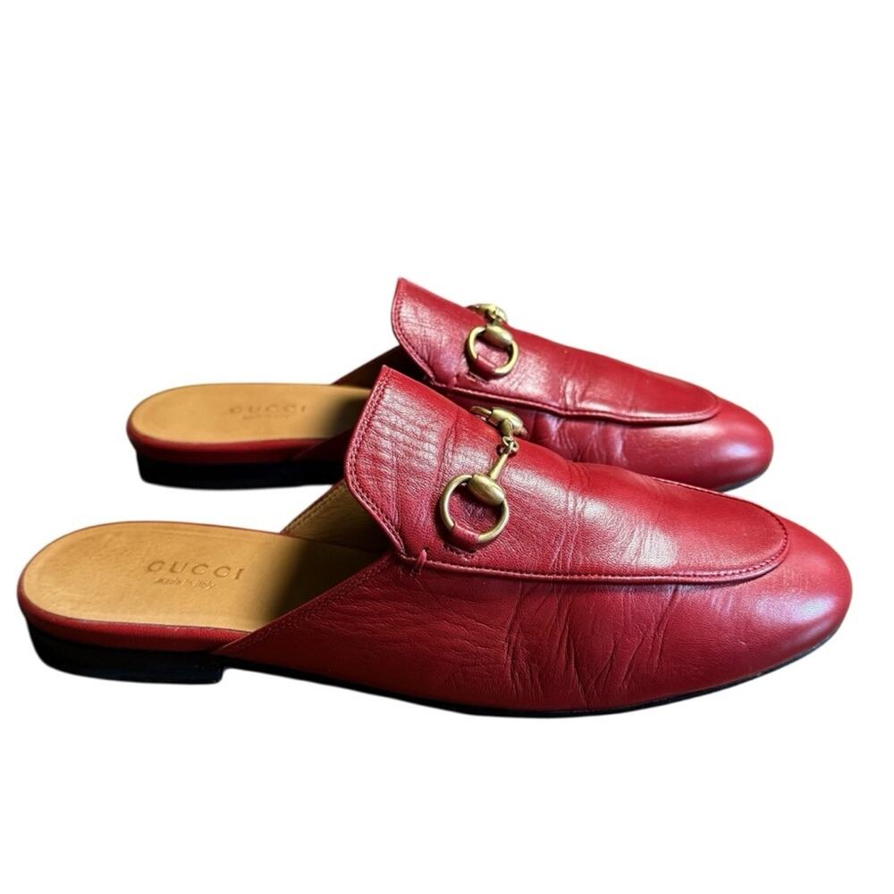 Gucci Princetown Red Leather Horsebit Slip On Iconic Mules Loafers EU 37 US 7 - Picture 5 of 14